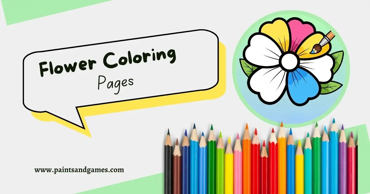 A colorful digital scene featuring a sunflower and rose ready to be painted in the Flower Coloring Pages game
