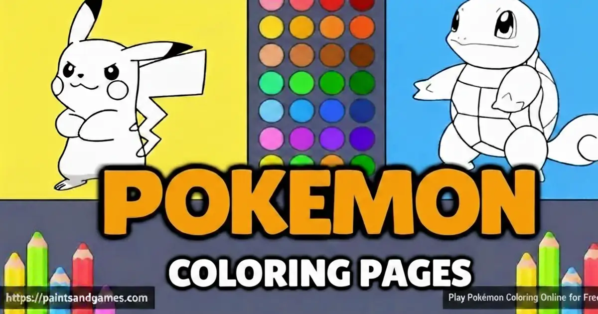 Pokemon Coloring Pages game featuring Pikachu and vibrant colors